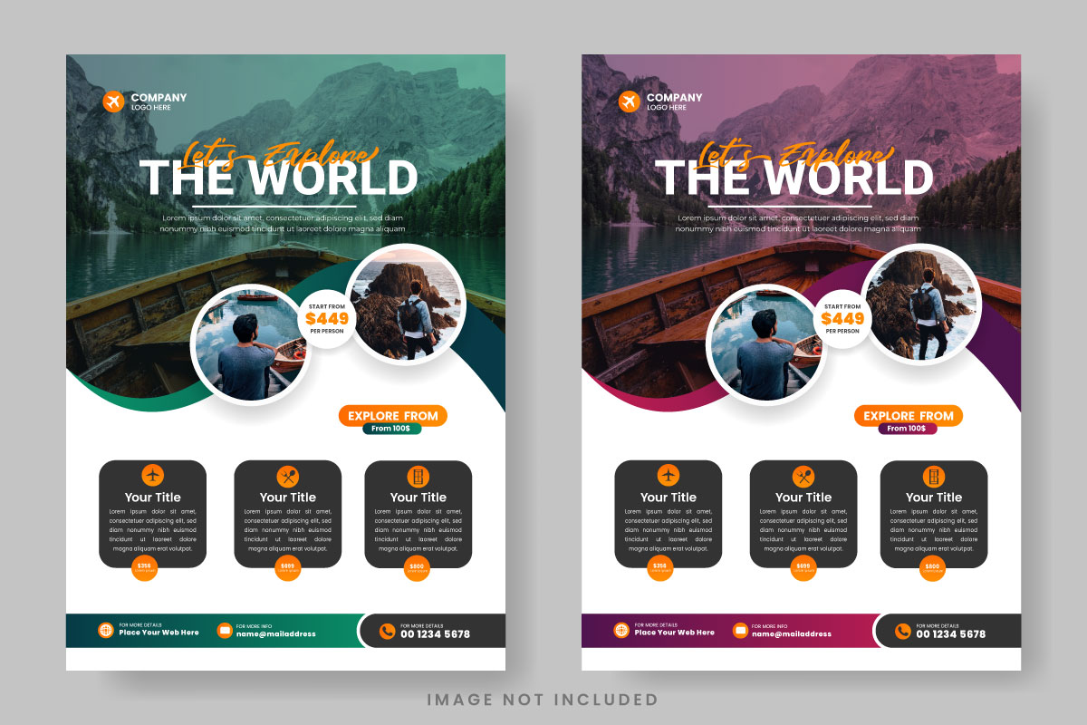 Travel flyer design template  for  travel agency with contact and venue detail