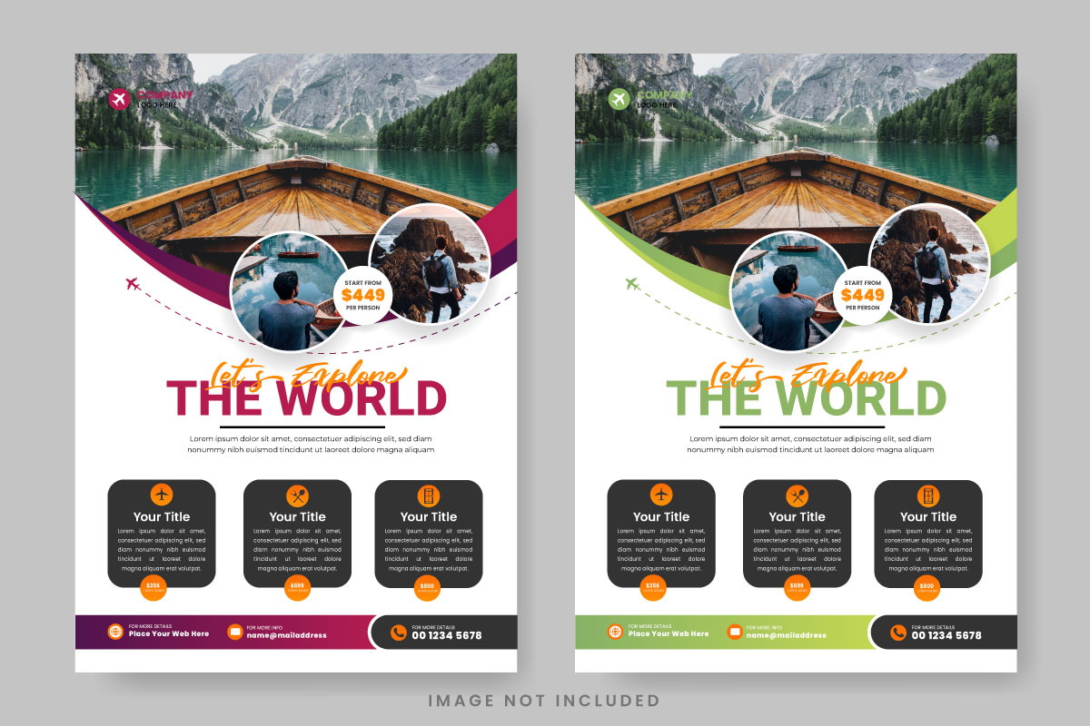 Travel flyer design template  for  travel agency with contact and venue