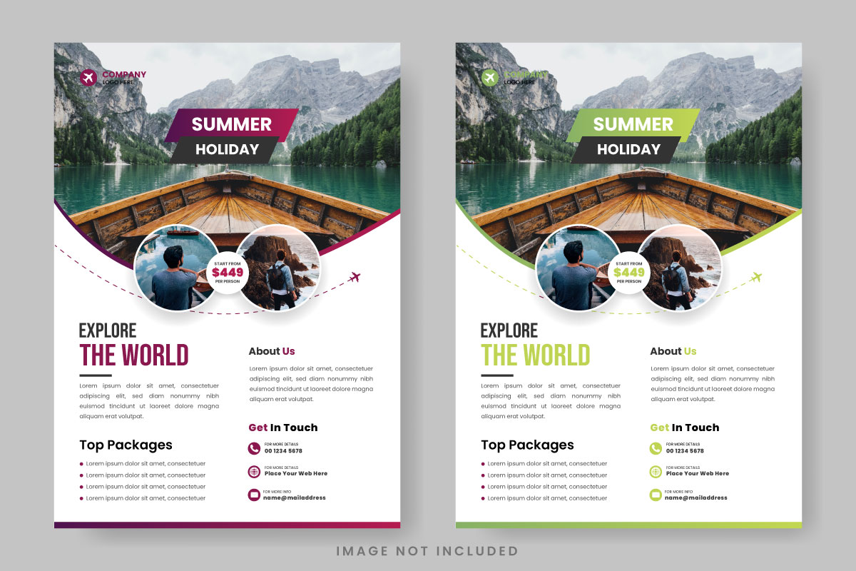 Vector Travel flyer design template  for  travel agency with contact and venue details