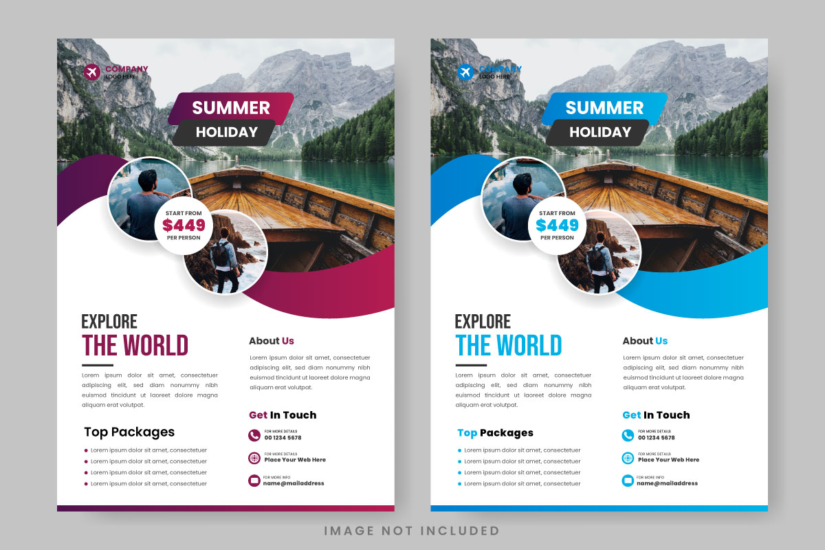 Travel flyer design template  for  travel agency with contact and venue idea