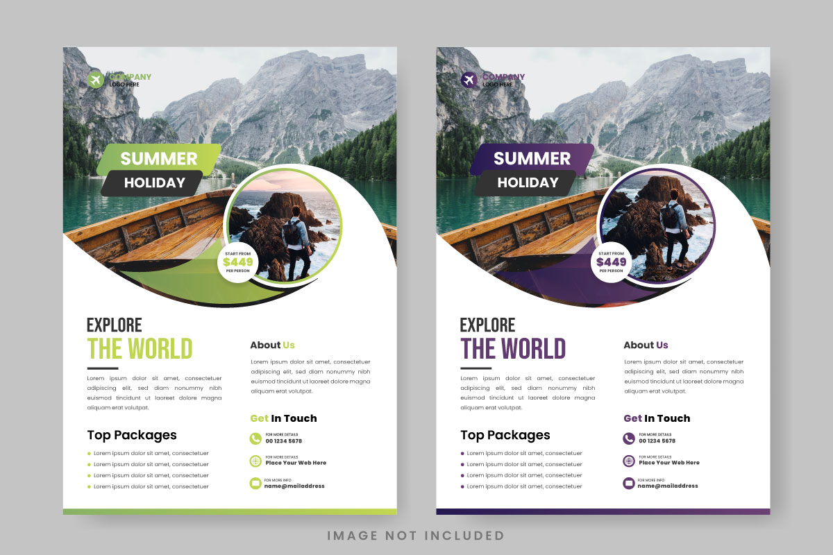 Travel flyer design template  for  travel agency with contact and venue details concept