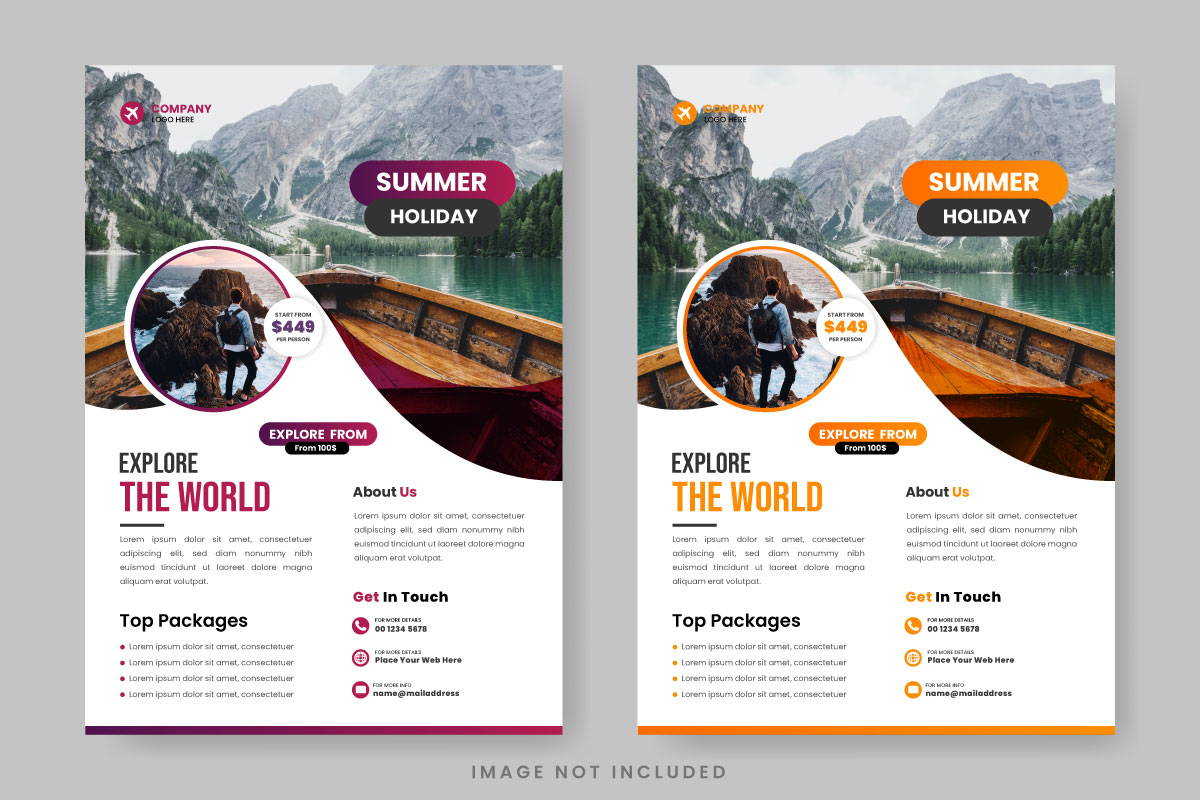 Travel flyer design template  for  travel agency with contact and venue detail concept