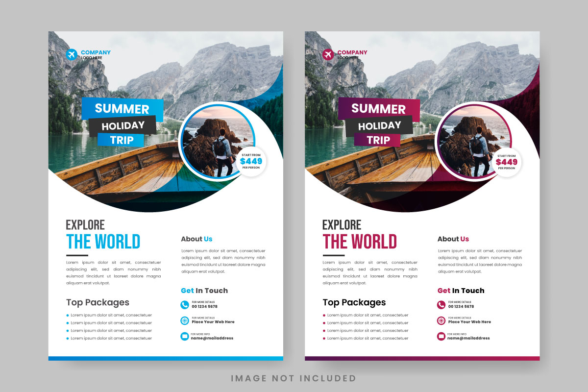 Travel flyer design template  for  travel agency with contact and venue detail idea