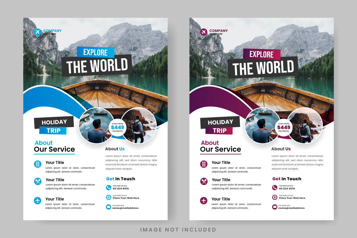 Travel flyer design template  for  travel agency with contact and venue ideas