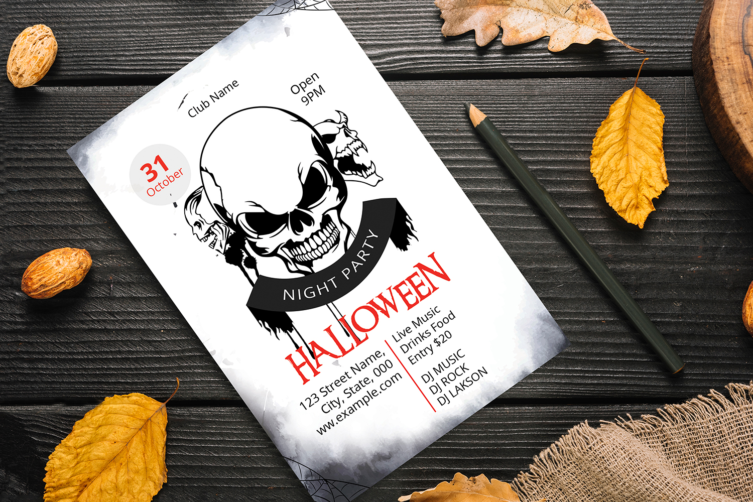 Printable Halloween Party Invitation Flyer . Word and Psd Template