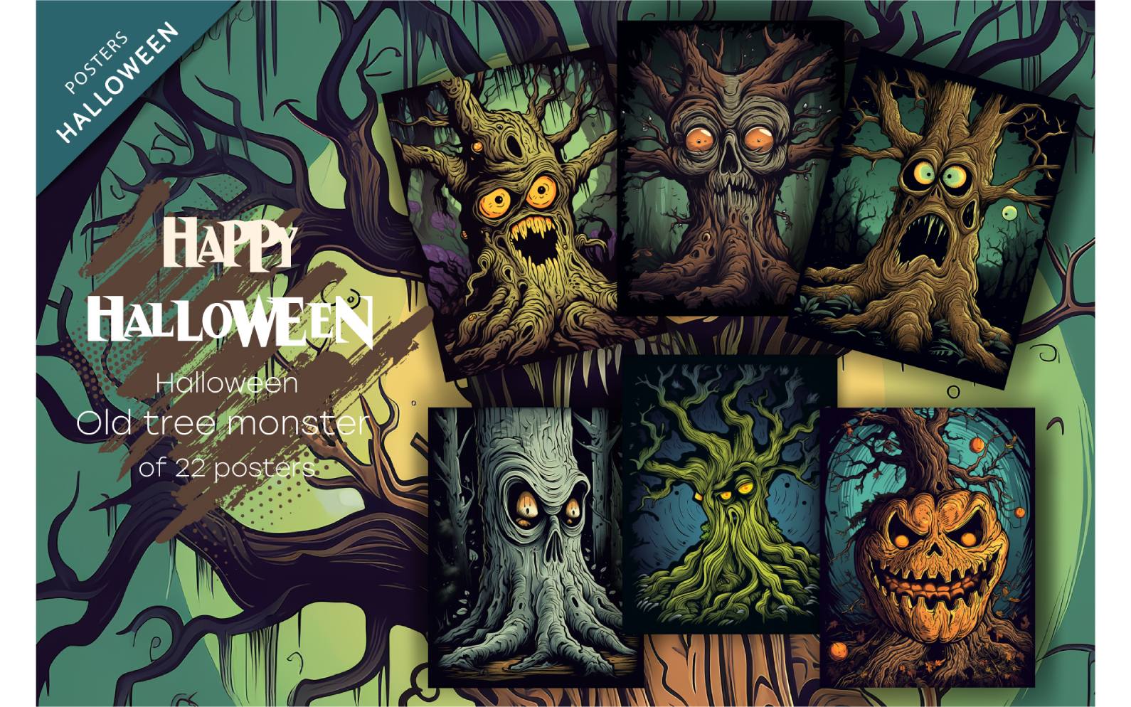 Old tree monster. Halloween Clipart.
