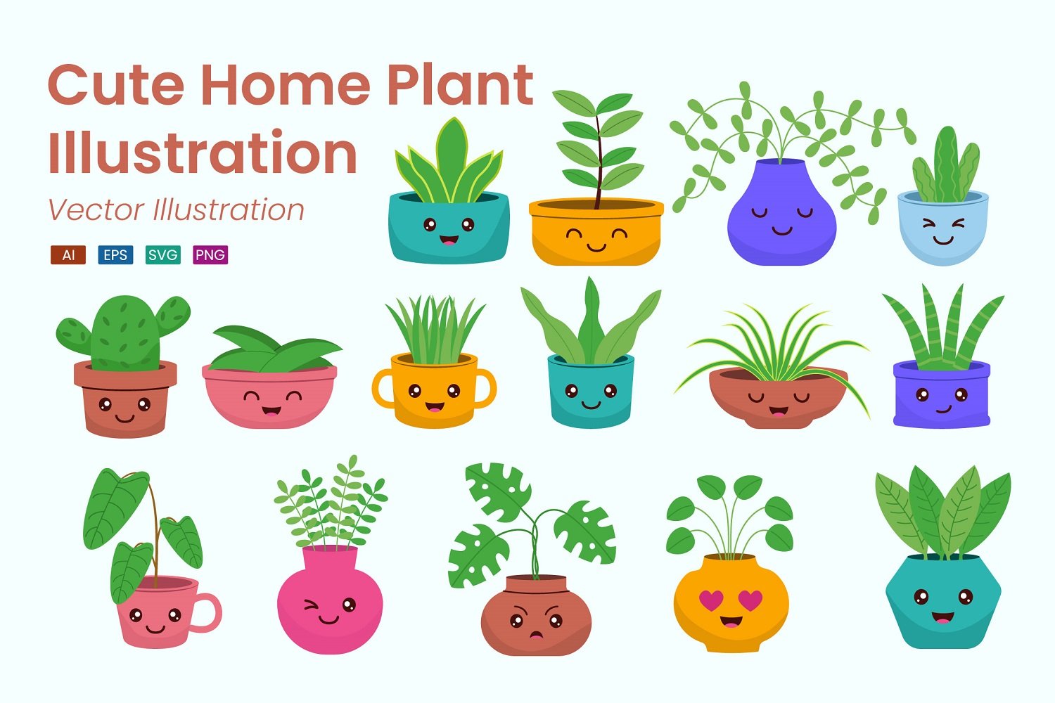 Cute Home Plant Illustration Set