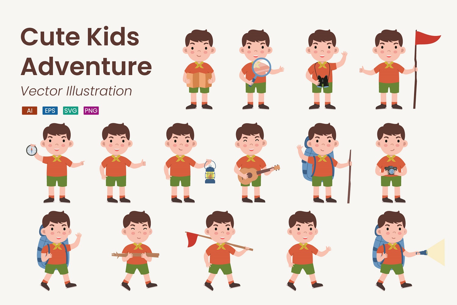 Cute Kids Adventure Illustration Set