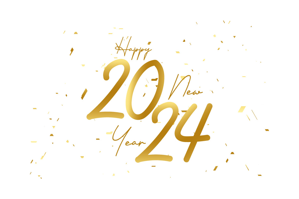 Gold happy new year 2024 vector decorative design background