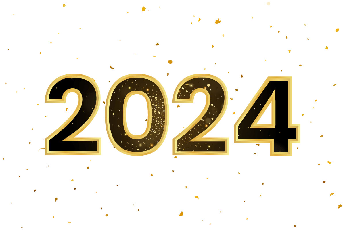 Golden sparkle 2024 text on new year celebration