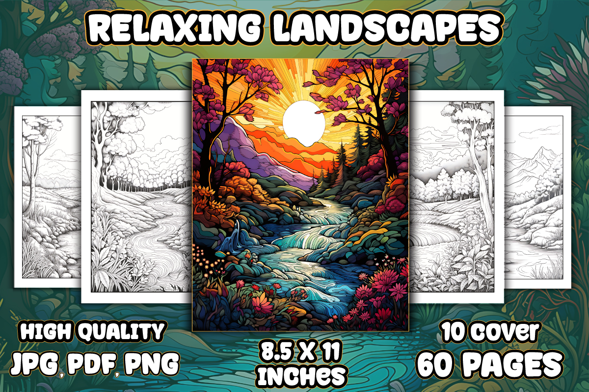 10 Aesthetic Landscape Coloring Pages for Relaxation and Mindfulness