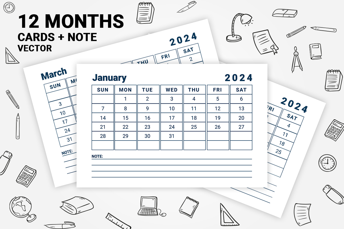 2024 Minimal Calendar Planner Design Vector Template