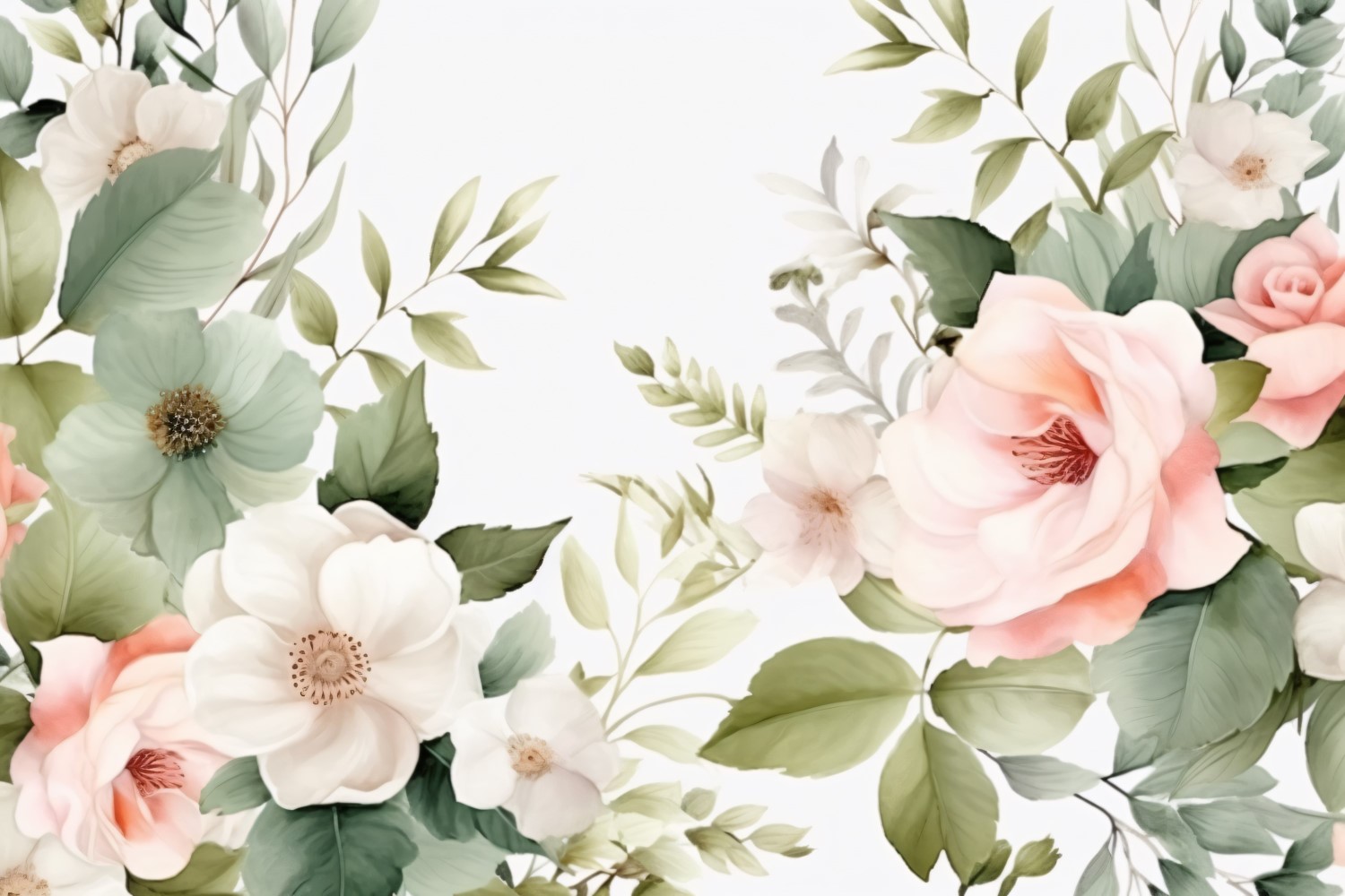 Watercolor flowers wreath Background 396