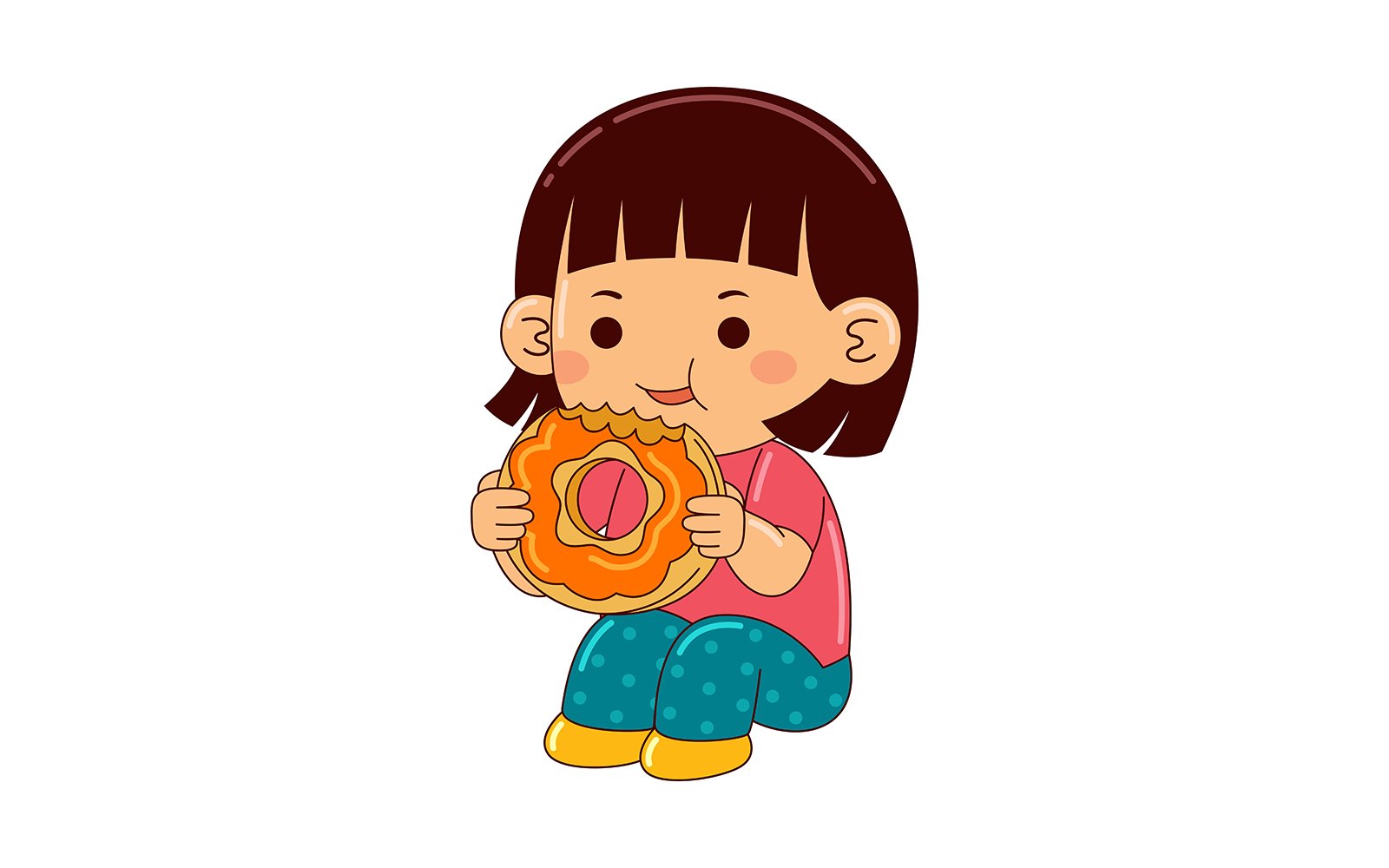 girl kids eating donut vector