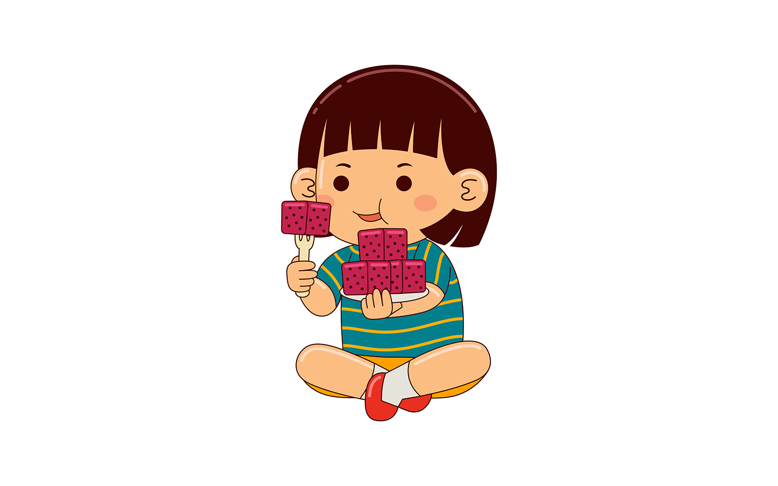 girl kids eating dragon fruit vector