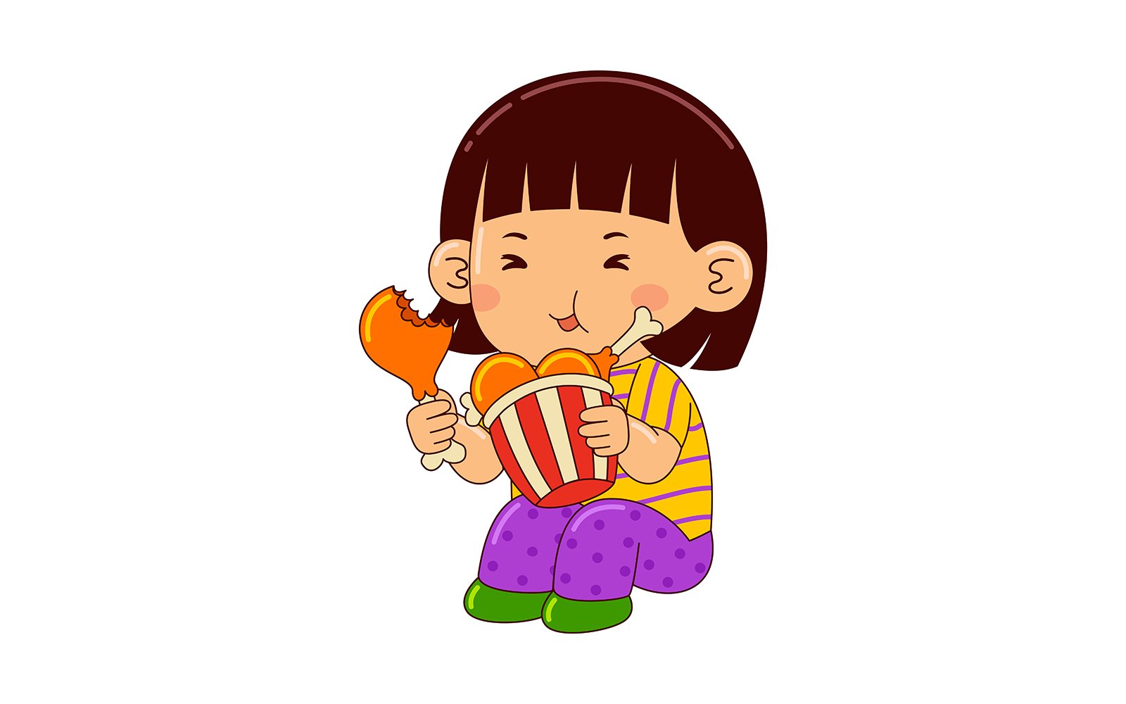 girl kids eating fried chicken vector