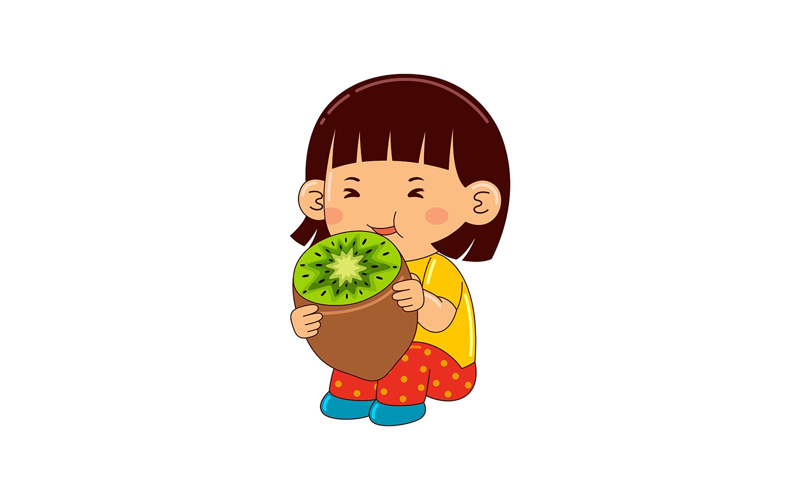 girl kids eating kiwi vector 2