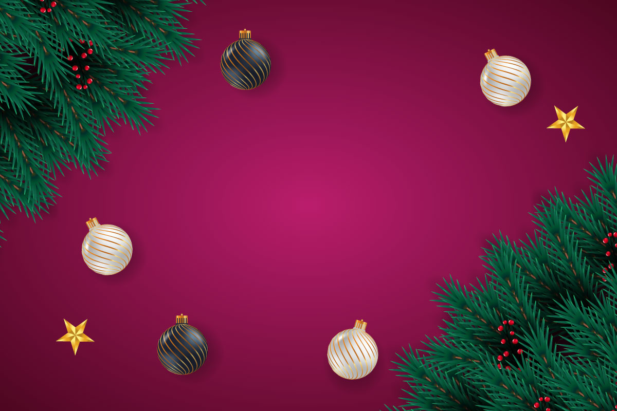 Vector christmas background decoration on red background with pine branch  and christmas ball