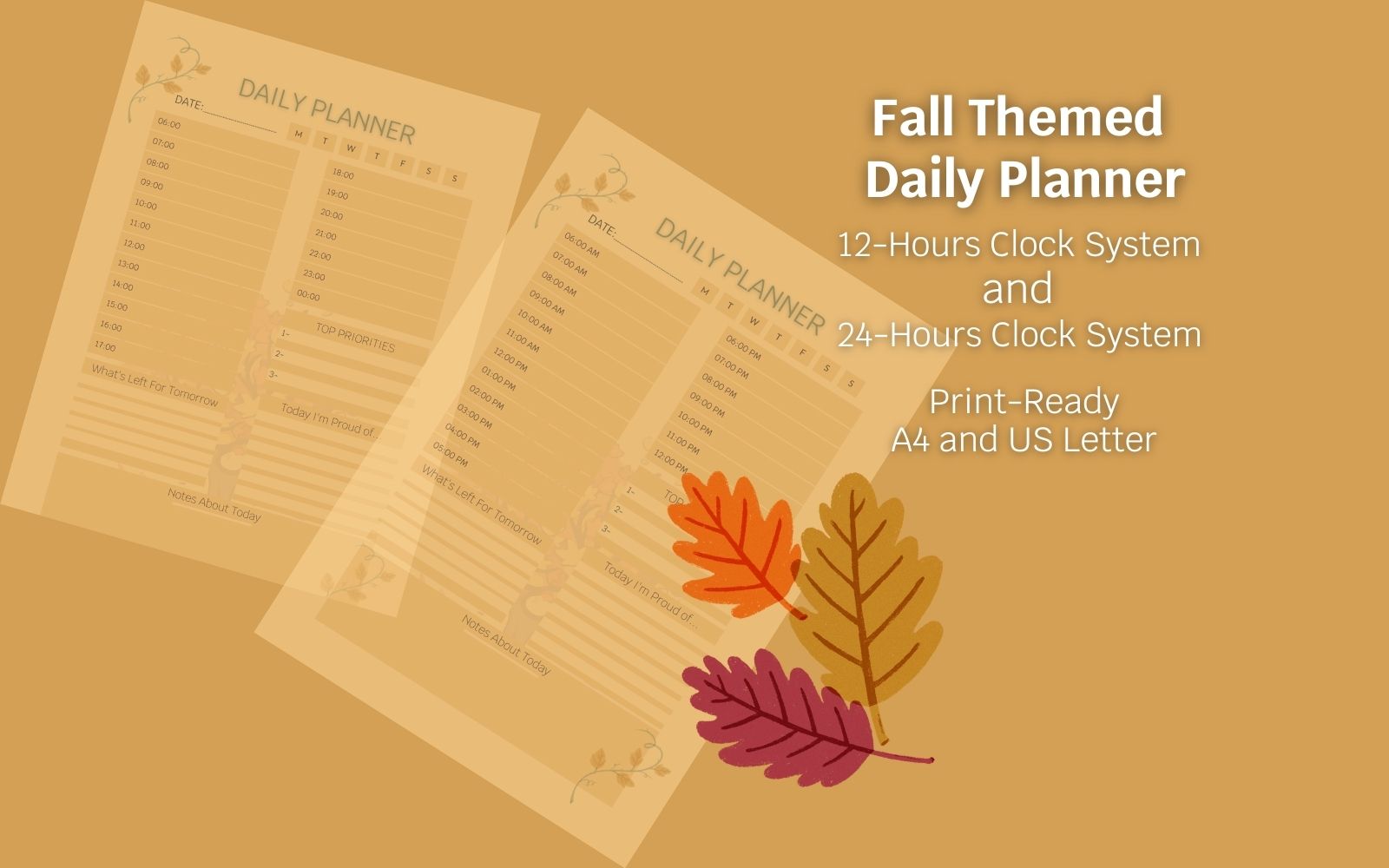Editable Canva Fall-Themed Daily Planner / A4 Size and US Letter size