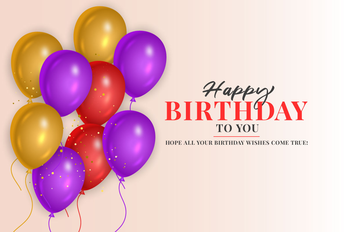 Birthday wish with realistic pink purple and red  balloons set  and pink background style