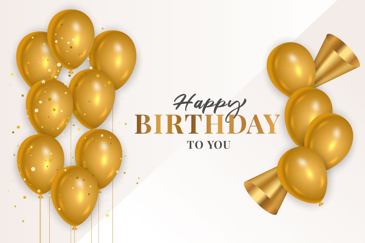 Birthday wish with realistic golden balloons set and  white background