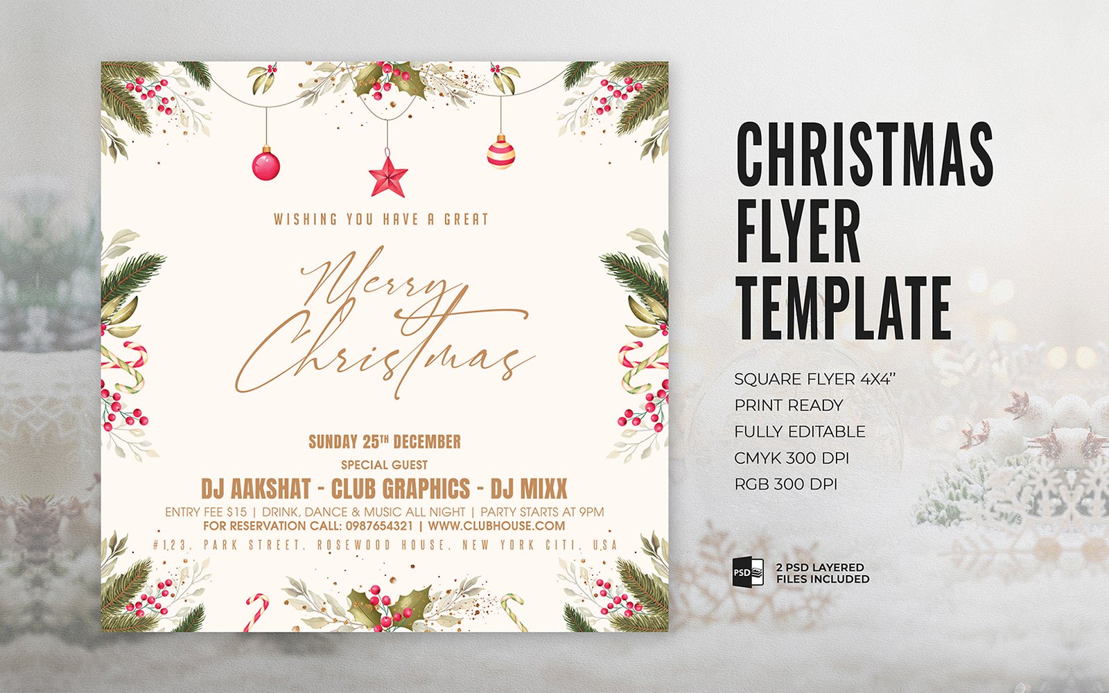 Christmas Party Celebration Flyer Template Design