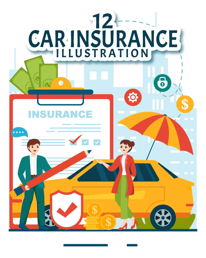 12 Car Insurance Vector Illustration