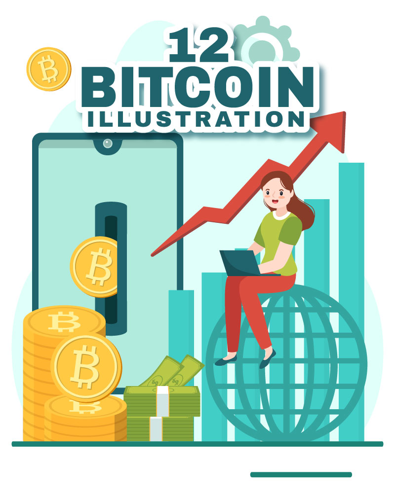 12 Bitcoin Cryptocurrency Coins Illustration