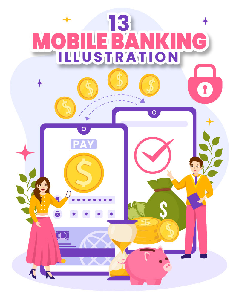 13 Mobile Banking Vector Illustration