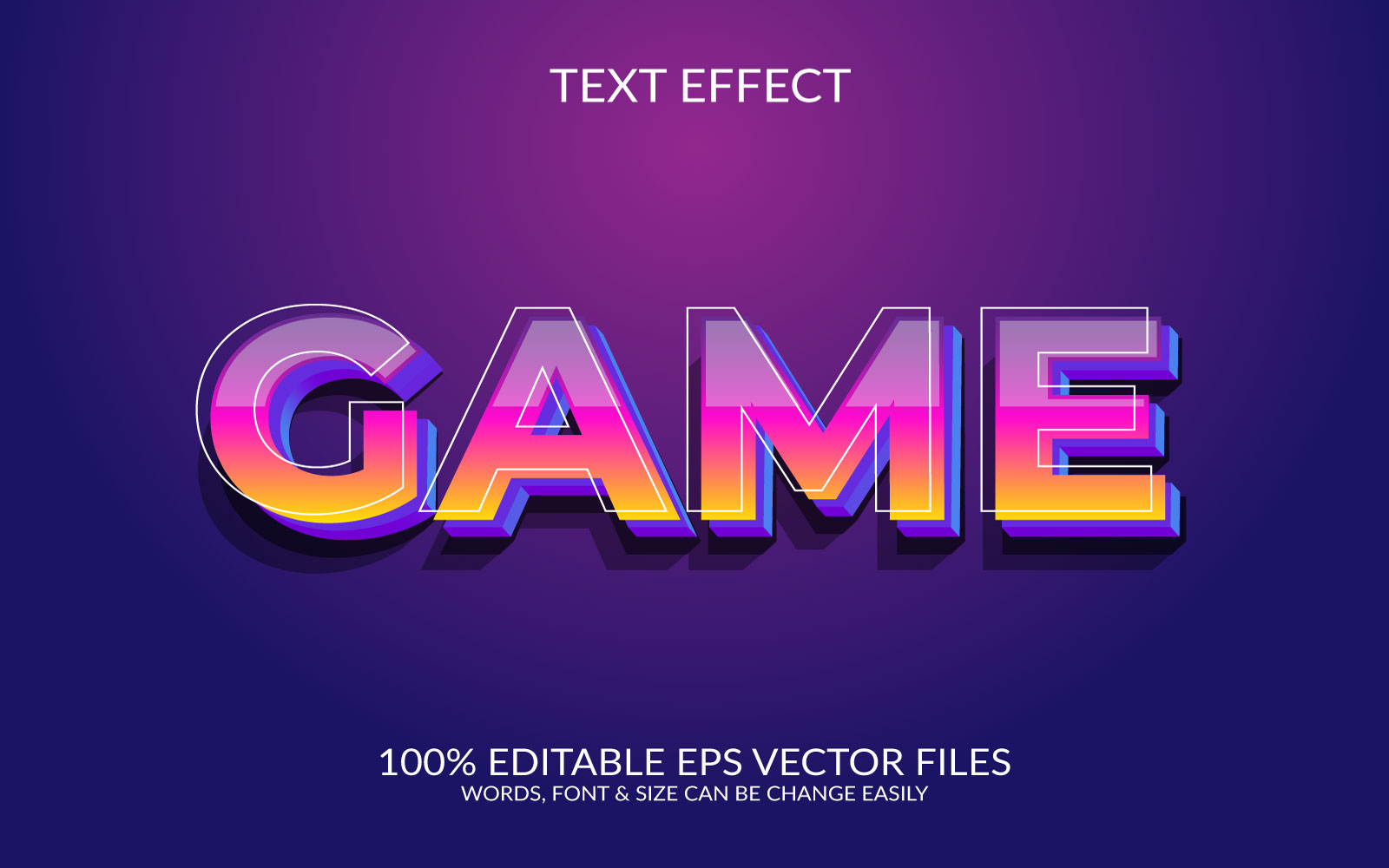 Game fully editable 3d text effect design illustration
