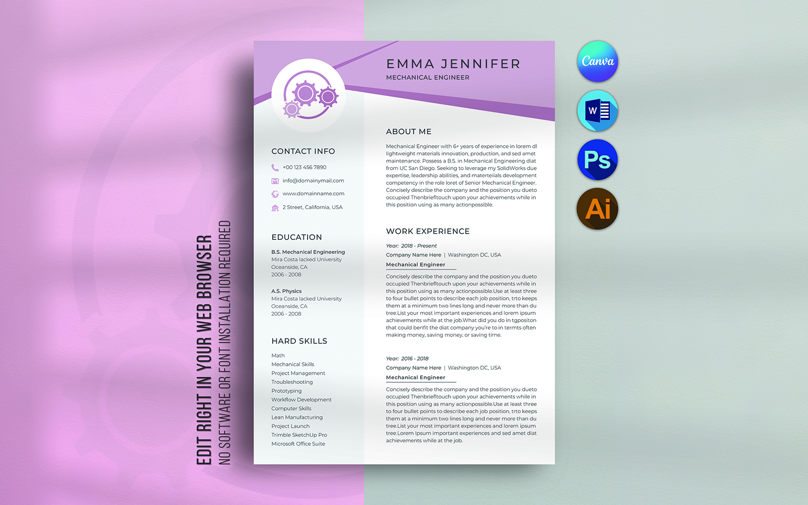 Canva and Word Engineering Resume Template Design