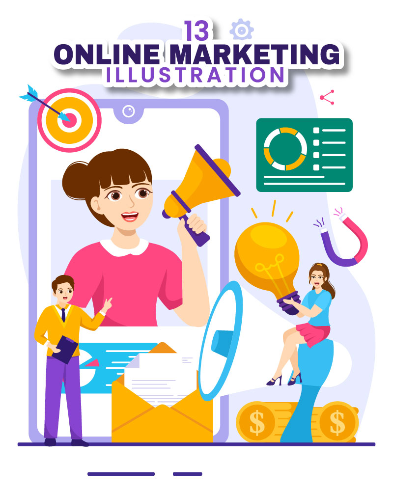 13 Digital Online Marketing Illustration