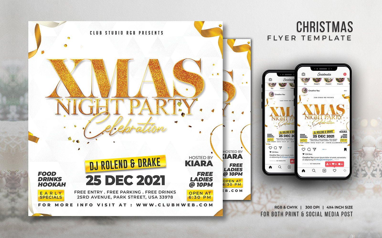 White Xmas Night Party Celebration Flyer