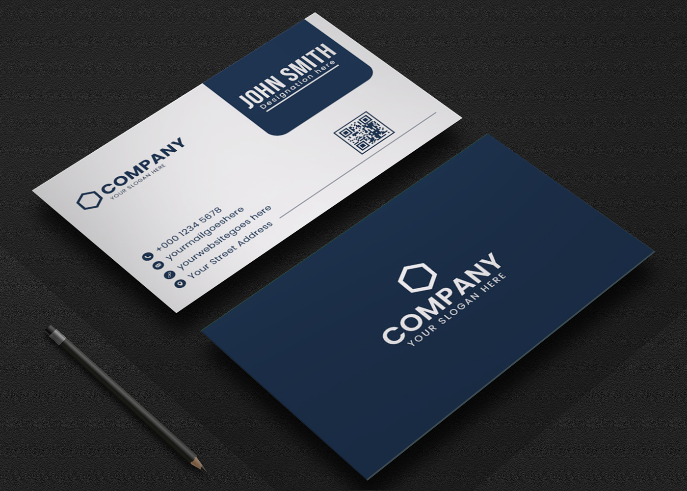 Minimalist business card design with dark blue colour
