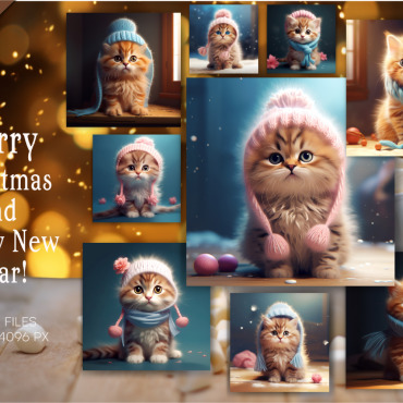 Kitten Christmas Illustrations Templates 366597