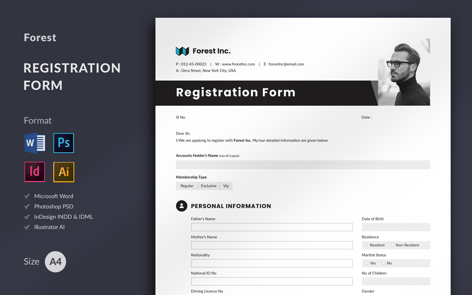 Registration Form | Word, InDesign, Illustrator & Photoshop Template