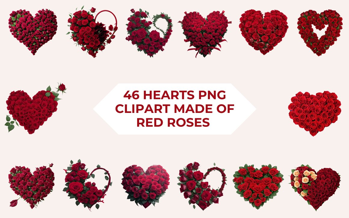 46 Hearts Clipart Made Of Red Roses
