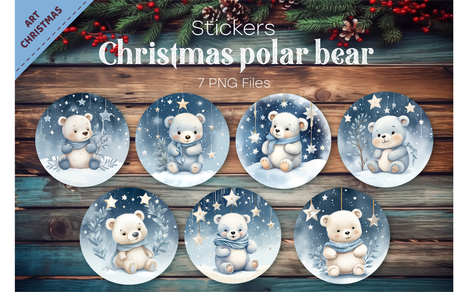 Christmas polar bears. PNG, Stickers.