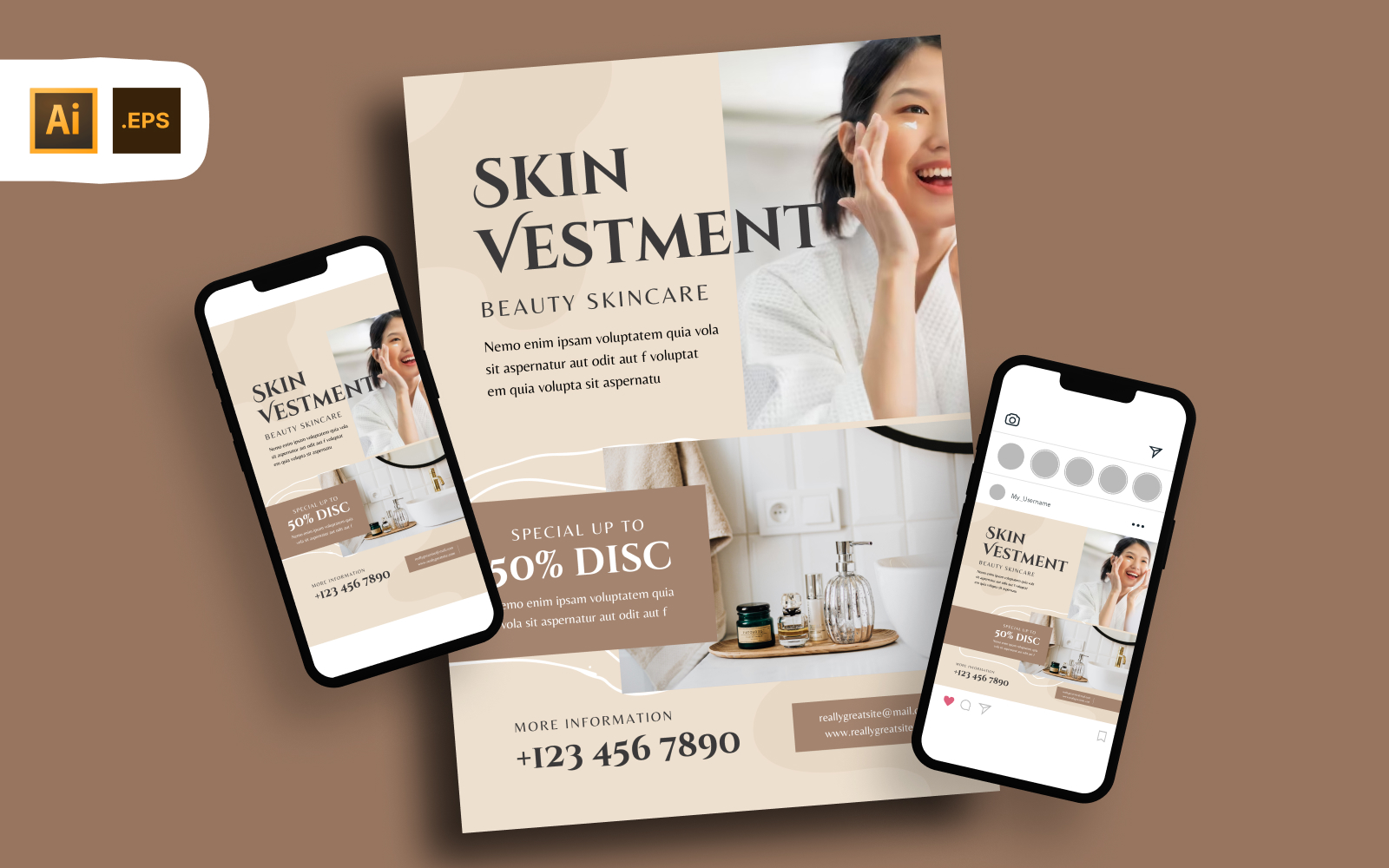 Beige Minimalist Skincare Discount Flyer Template