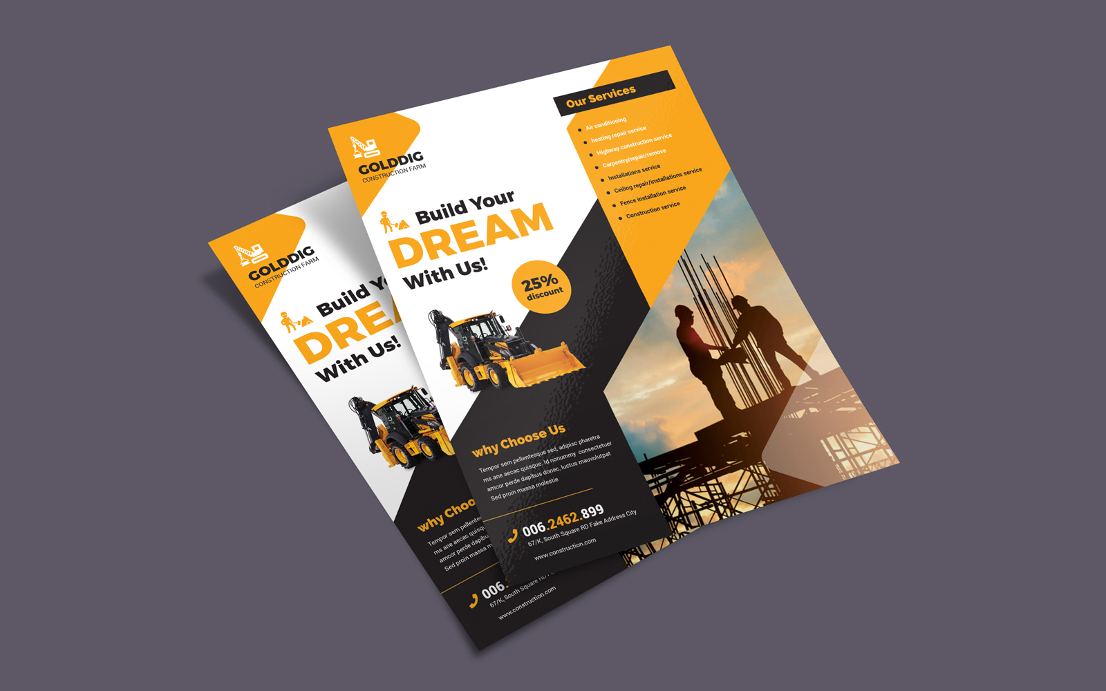 Yellow Construction Flyer Template