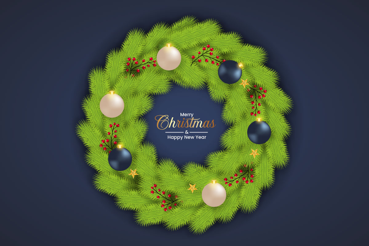 Christmas wreath decoration . wreath vector with pine leave