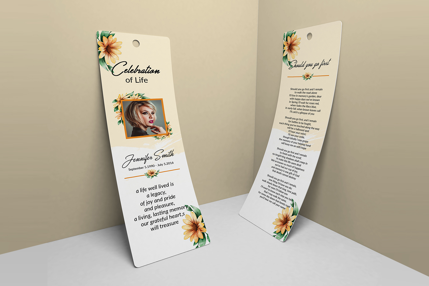 Funeral Bookmark Template. Photoshop and Word