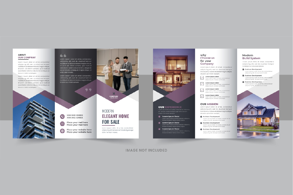 Modern real estate, construction, home selling business trifold brochure template layout