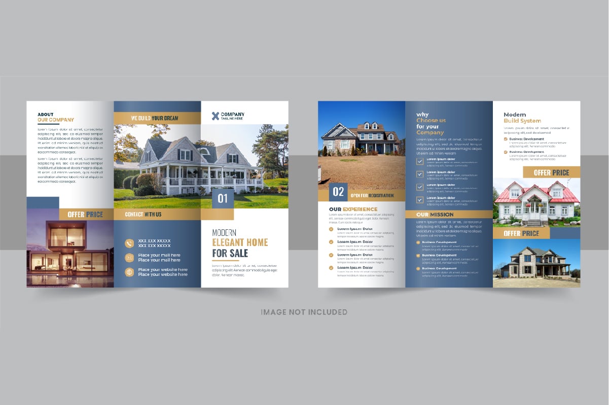 Modern real estate, construction, home selling business trifold brochure