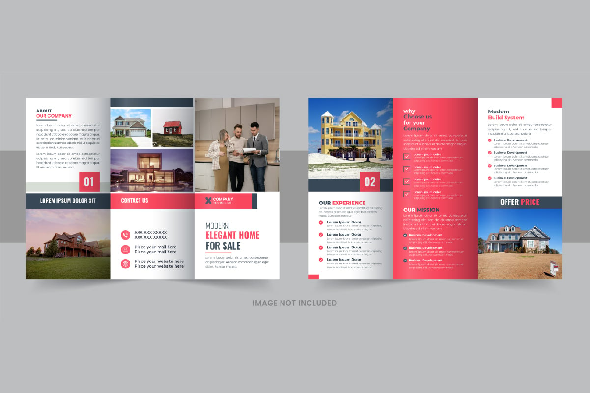 Modern real estate, construction, home selling business trifold brochure design template