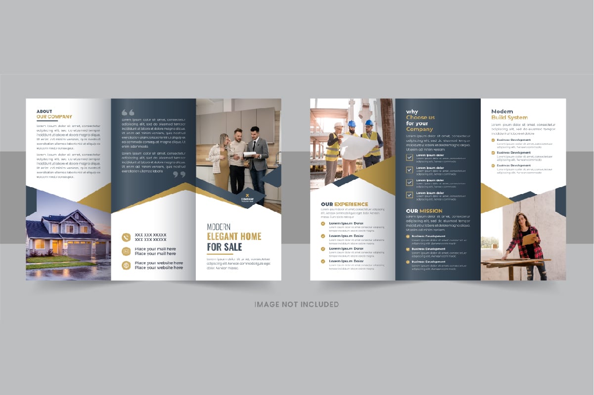 Modern real estate, construction, home selling business trifold brochure template