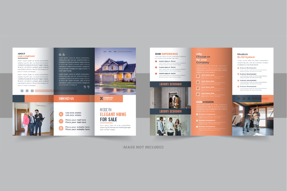 Modern real estate, construction, home selling business trifold brochure design