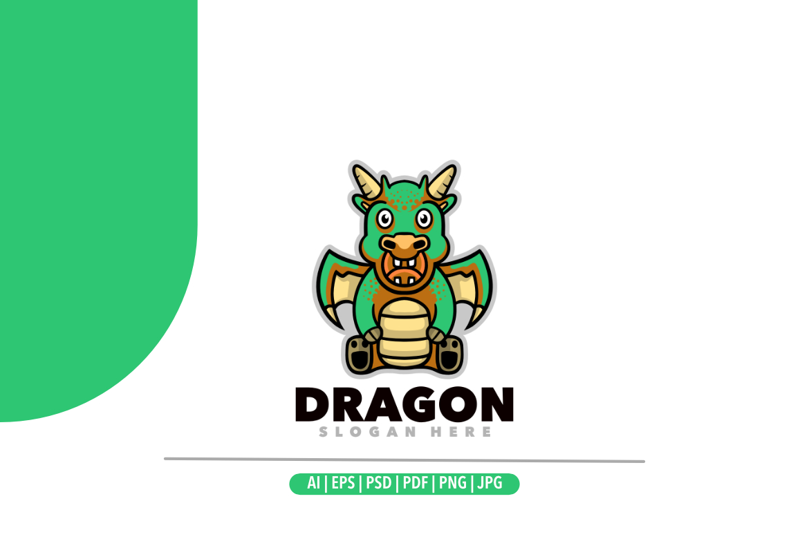 Baby dragon mascot cartoon logo design illustration