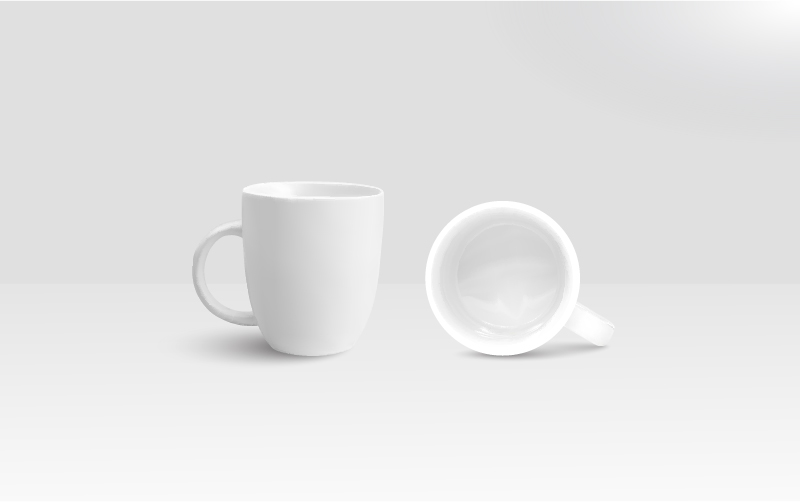 White vector coffee mugs on a grayish surface
