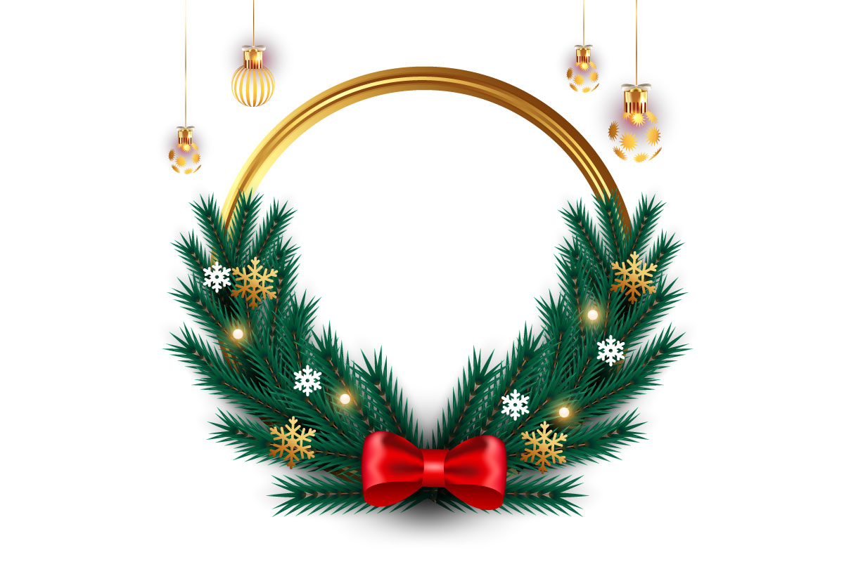 Merry christmas photo frame and christmas frame  with pine branch christmas ball and stars